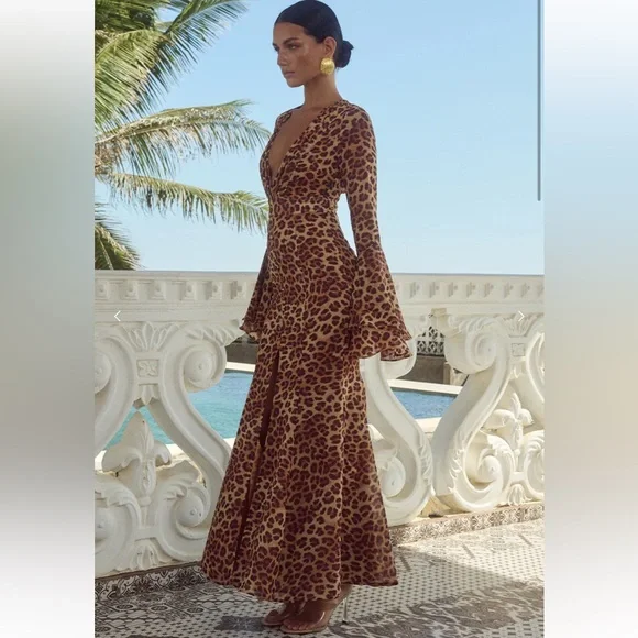 RUNAWAY THE LABEL SARI MAXI DRESS - LEOPARD PRINT sz xxl - Picture 2 of 9